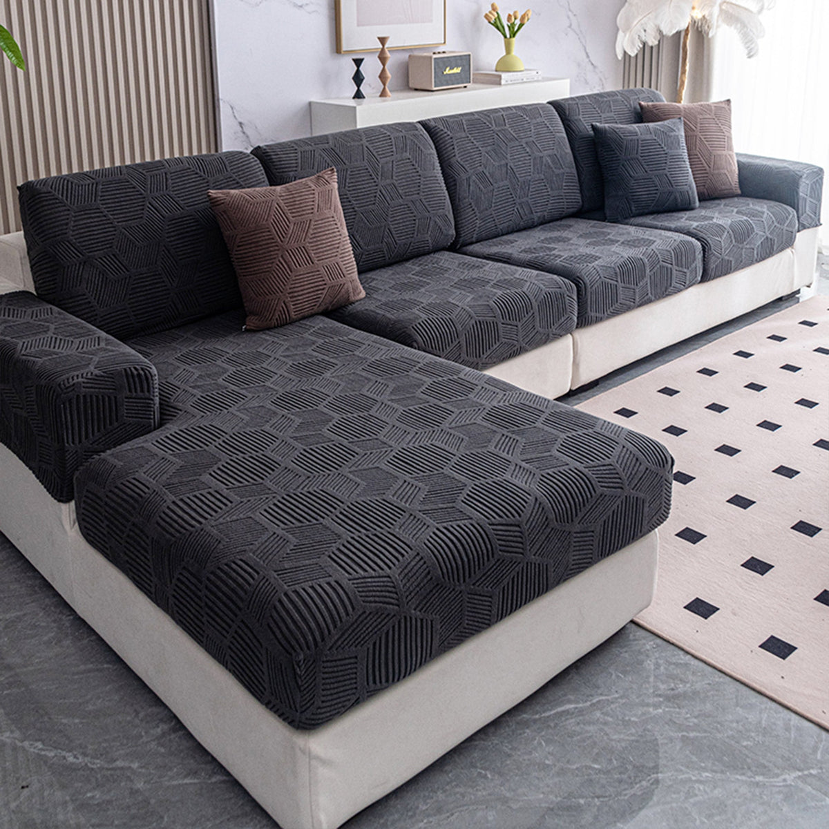 Spill-Resistant Honeycomb Stretch Sofa Cover